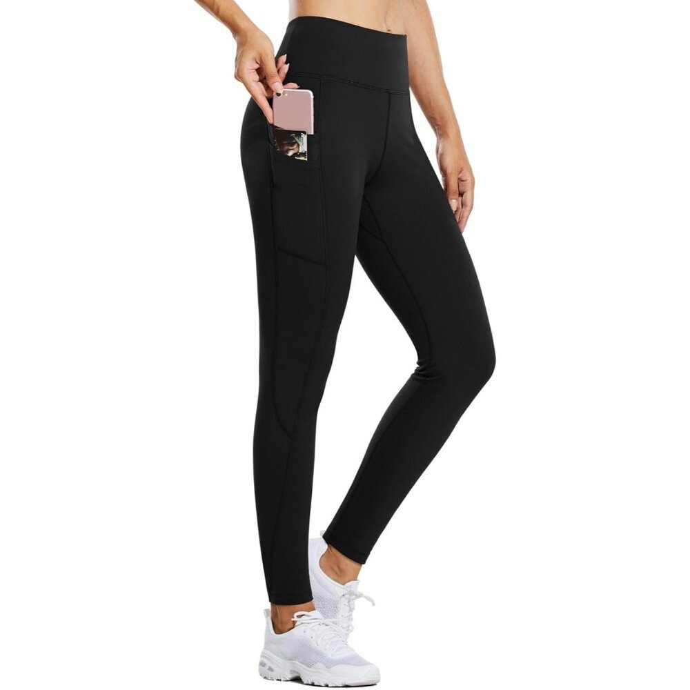 Women's Fleece Lined Leggings Water Resistant Thermal High Waist With Pockets